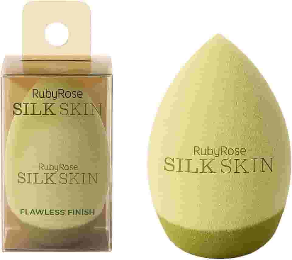 Esponja Maquiagem Ruby Rose Silk Skin Cobertura Impecável, Textura Macia Ideal para Base e Corretivo