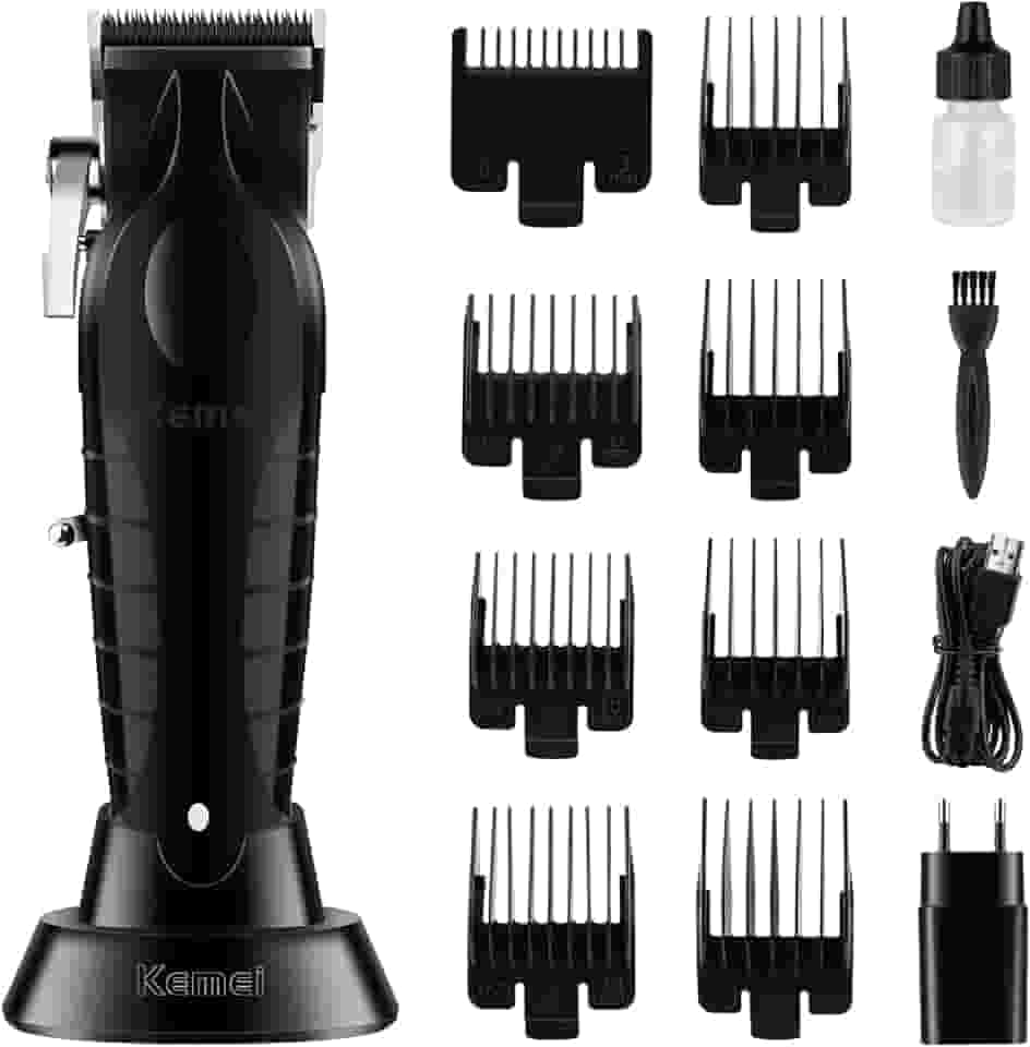 KEMEI Aparador de cabelo preto para homens, lâmina ajustável, sem fio, barbeiro profissional, cortador de cabelo sem fio recarregável por USB km-2296