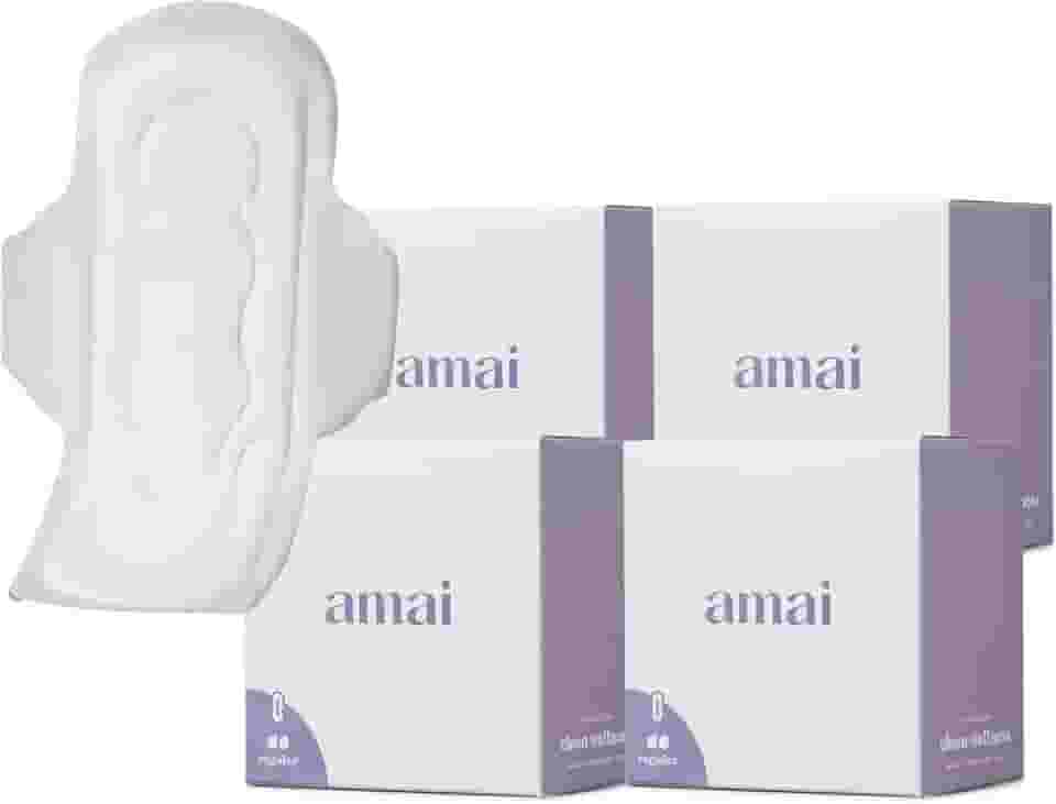 Amai, Absorvente Externo Fluxo Regular, Algodão Sem Químicos, Hipoalergênico, Sem plástico comum, Com Abas - 32 unidades