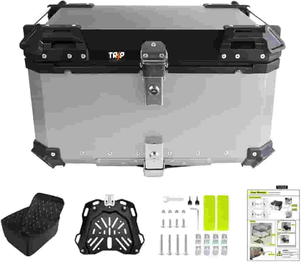 Baú Alumínio 55 Litros Trava Aço Anti Furto Reforçado, Removível Universal Prata ou Preto Com Forro PU Interno Base Universal (Prata)