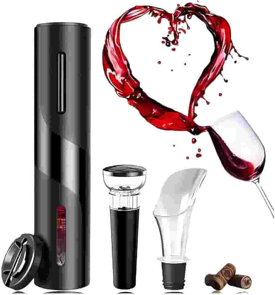 Kit de Abridor de Vinho Elétrico (A PILHA) com Acessórios Ideal para uma Experiência Elegante ao Abrir seu Vinho Inclui Bico Areador Premium