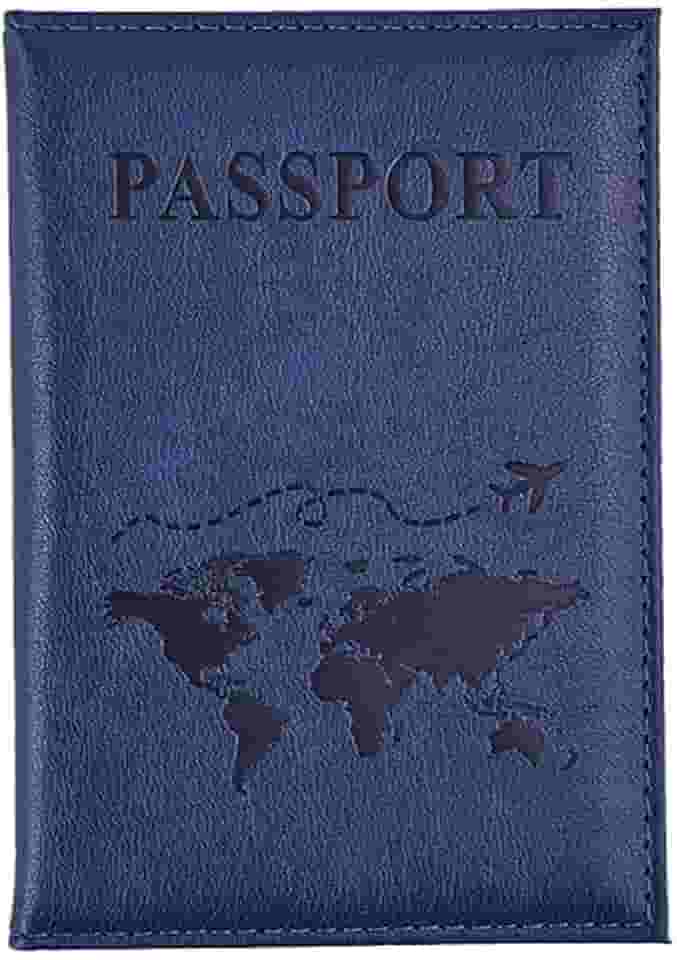 Capa para cartão de couro PU unissex nova moda simples capa de passaporte mundo fino para viagem porta-passaporte carteira presente, Azul escuro, Moderno