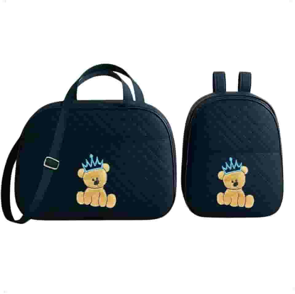 Kit Bolsa E Mochila para Bebê Saida Maternidade Urso Bordada
