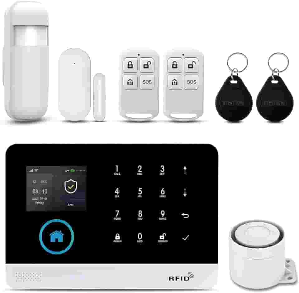 PGST Kit De 8 Peças Sistema Alarme Residencial Sem Fio, Wi-Fi/4G Para Segurança Com Alerta Aplicativo Telefone (Sensor Porta, Sirene, Controle Remoto, Detector Movimento) Casa, Apartamento, Trabalho