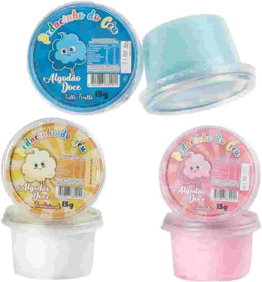 kit 15uni Algodão Doce no Pote para Lembrancinha, festa e decoração soboroso e encandador (Sortidos 5 az 5 Rs 5 Br)