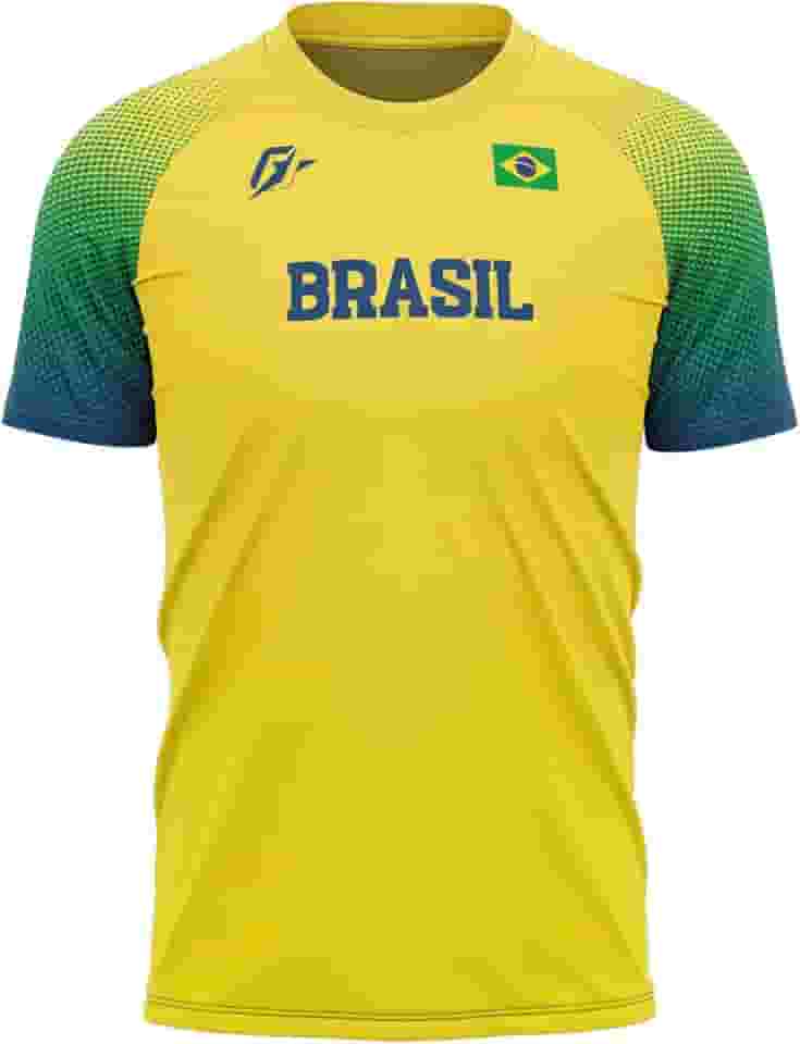 OverFame Camiseta Filtro UV Brasil - Masculina, Manga Longa, Amarela, PP a G2