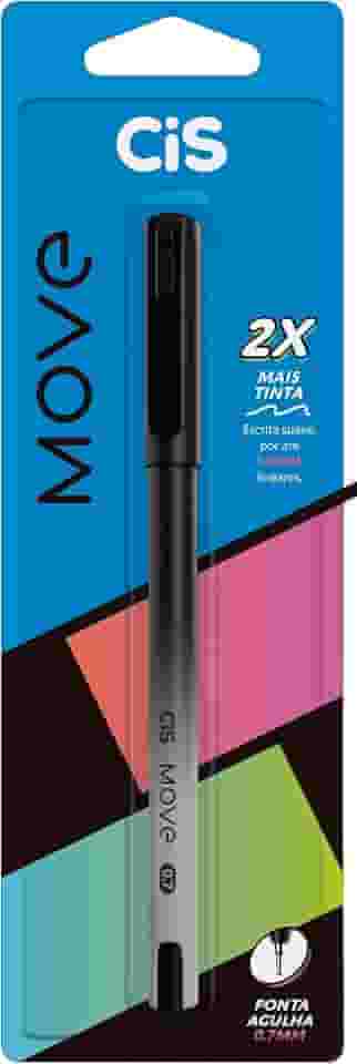 CIS Move Caneta Esferográfica ponta agulha 0.7mm, Preta, Blister com 1 unidade