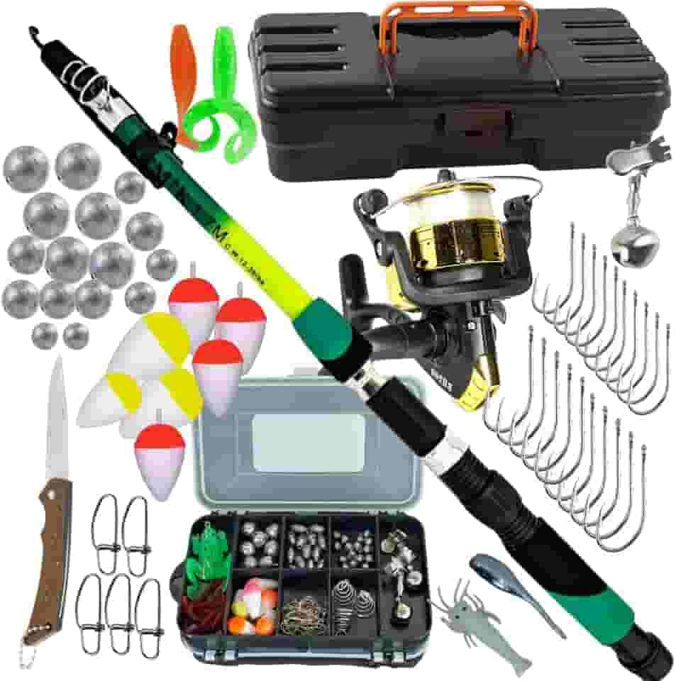 Kit de Pesca Completo com Vara Telescópica, Molinete com Linha, Caixa de Acessórios, Boias, Anzóis e Chumbadas – Ideal para Iniciantes e Pescadores Profissionais