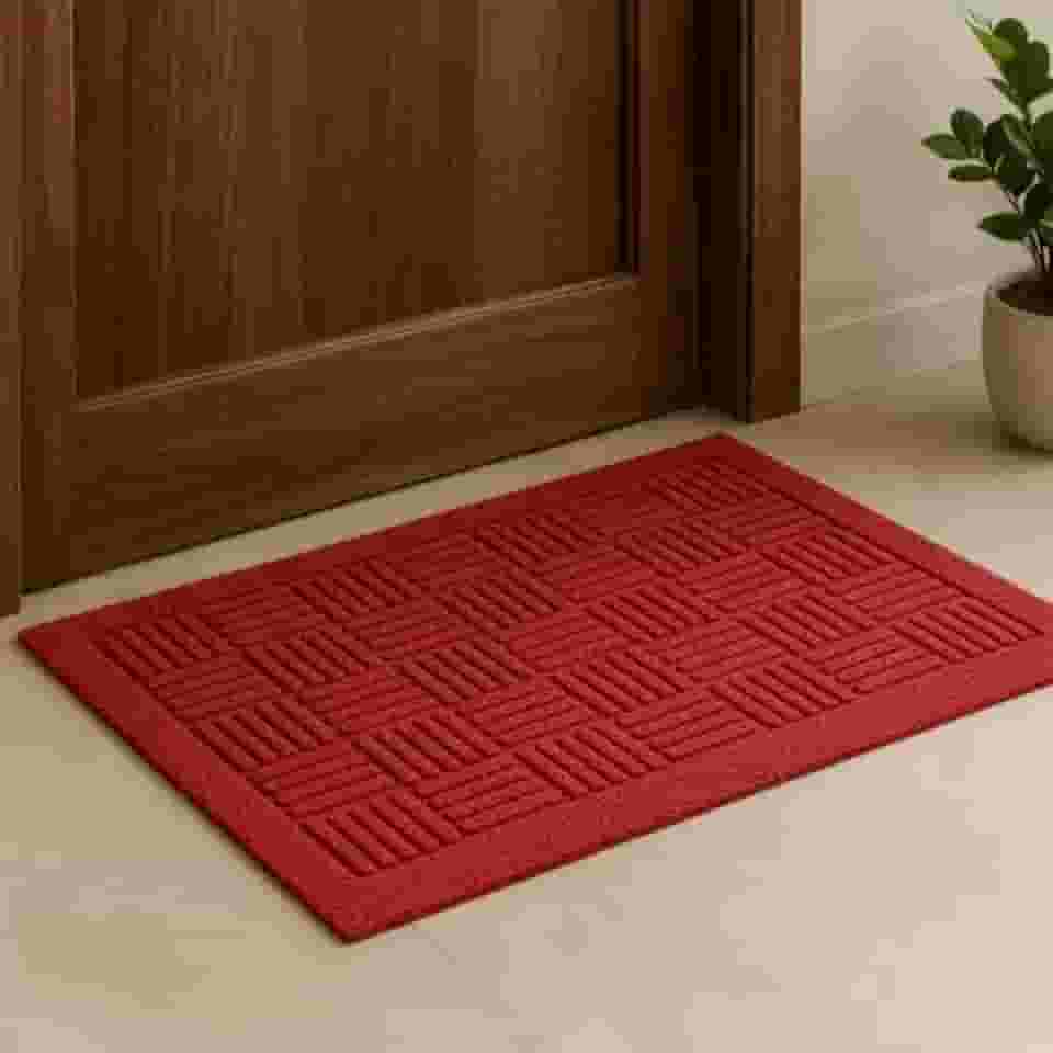 Tapete Capacho Antiderrapante para Porta de Entrada - Tapete de Porta Externa e Interna - Capacho Emborrachado Pesado, Retém Sujeira, para Casa, Apartamento e Escritório - Edmix (Vermelho)