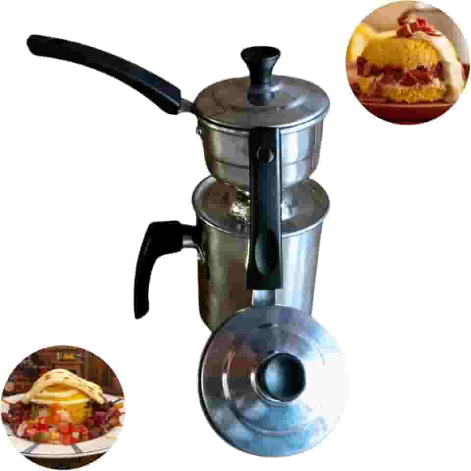 Cuscuzeiro Individual Prático Nordestino Cuscuzeira 2 em 1 com Duas Medidas – Alumínio Virgem Resistente e Livre de Impurezas, Acabamento Polido, Durável e Design Tradicional Nordestino para Cuscuz Perfeito