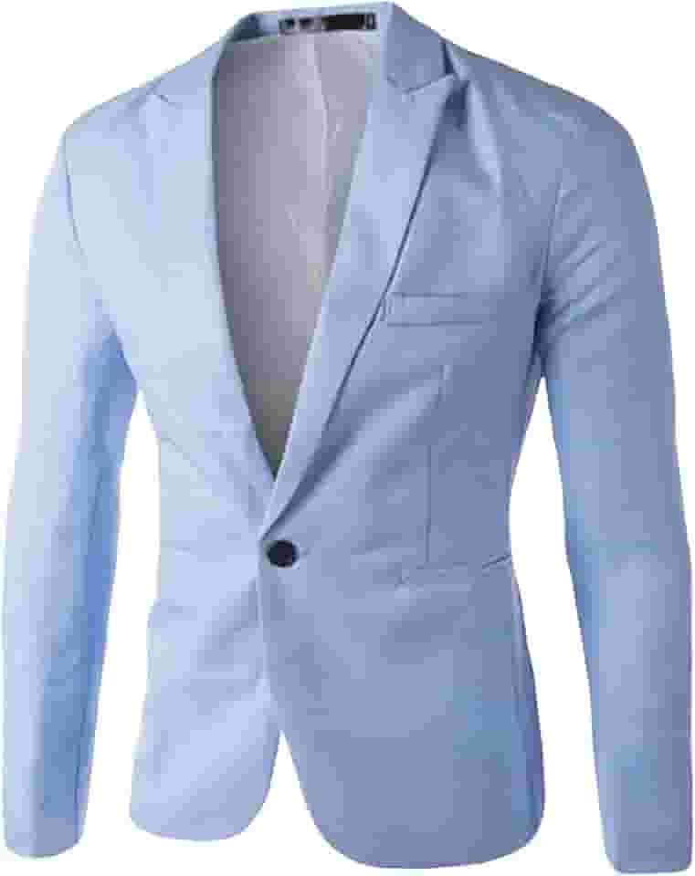 Blazer Azul Masculino de Cor Lisa com Um Botão