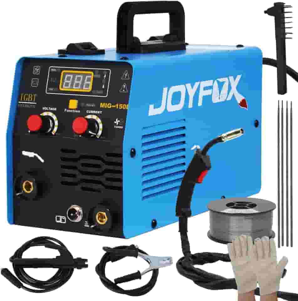 JOYFOX Máquina de Solda MIG-150D 220V, 3 em 1 (MIG/MMA/TIG), Tecnologia IGBT, Soldagem Rápida e Digital, Para Aço Carbono e Inox（Azul）