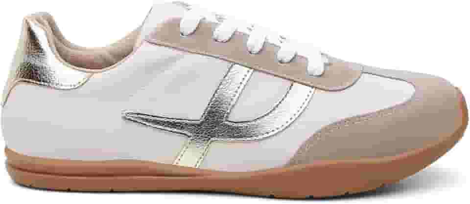 Tênis Feminino Casual Vicerinne Virginia Branco e Dourado Urbano Moda Blogueira