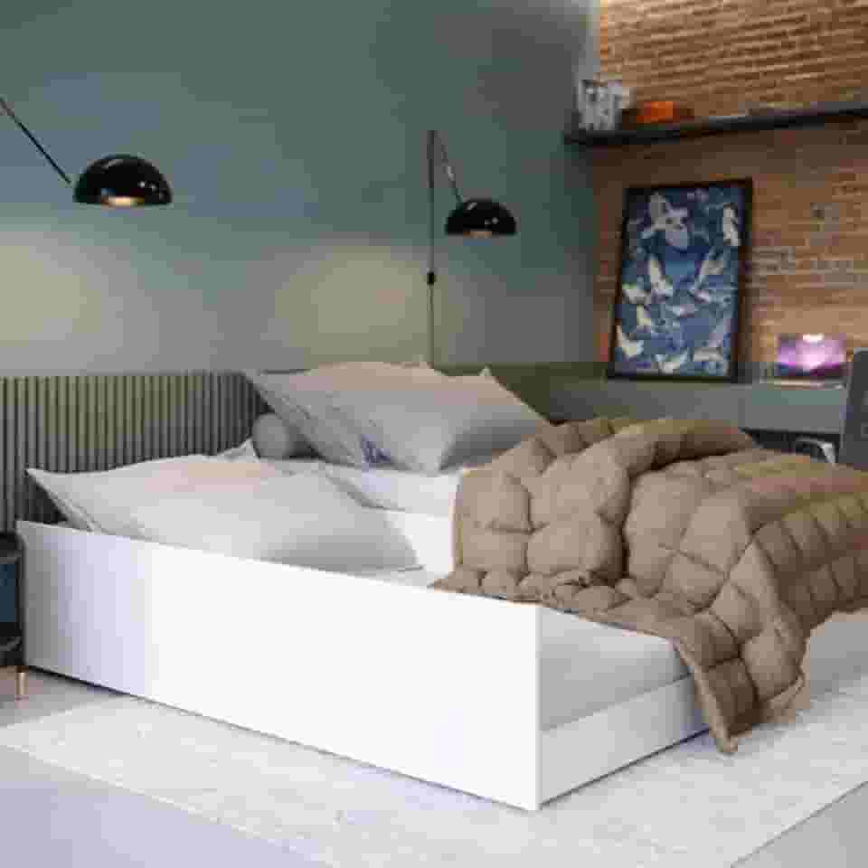 Bicama Solteiro MDF Vira Cama Casal 3 em 1 Cama Auxiliar Moderna Sofisticada Robusta Resistente (Branco)