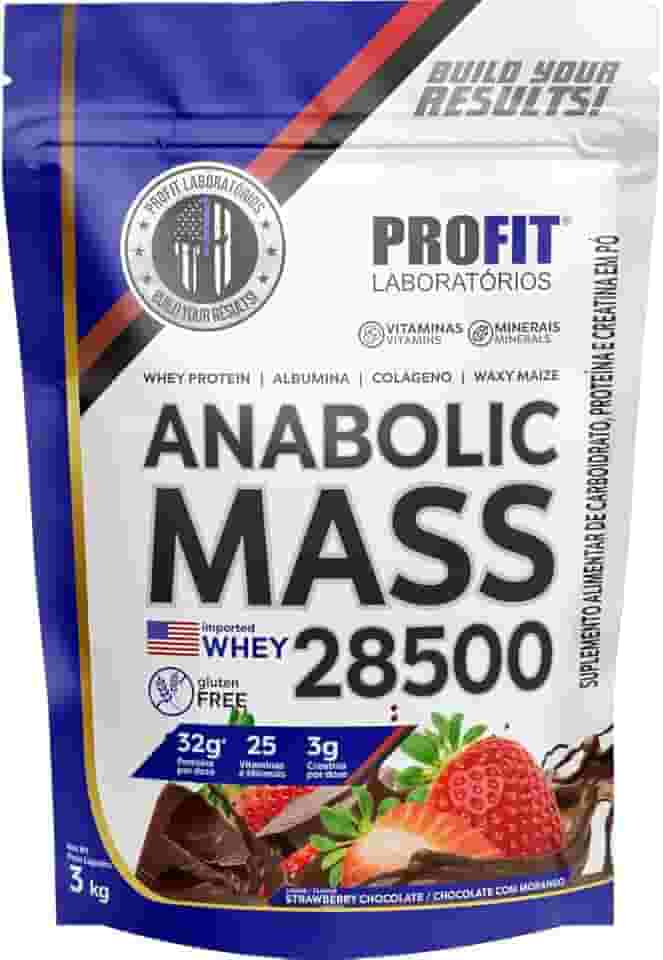 Hipercalóricos Anabolic Mass 28500 Bulking Refil 3kg- Profit Laboratórios (3000g, Chocolate com Morango)
