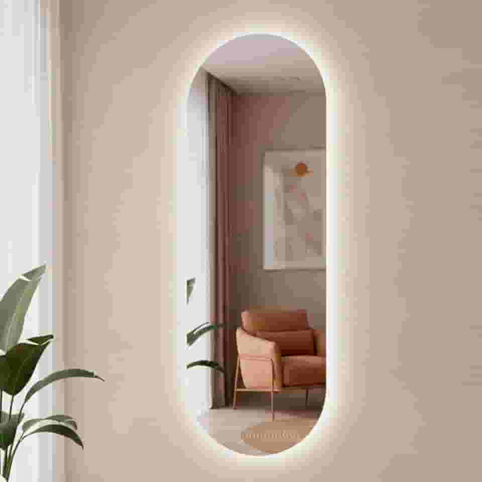 Espelho Orgânico Pílula 150x50 com Led Grande de Parede Decorativo para Sala Quarto Banheiro (Led Frio)