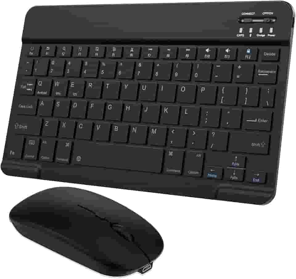 Combo de teclado e mouse Bluetooth ultrafino, portátil, recarregável, teclado sem fio para tablet Android, celular, smartphone, iPhone, iPad mini, Pro Air 10.2 10.9 11 12.9 33.0 cm (preto)