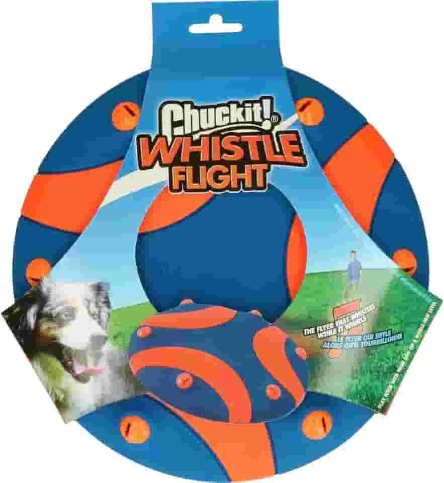 Chuckit! Whistle Flight Brinquedo para cães ao ar livre, laranja e azul