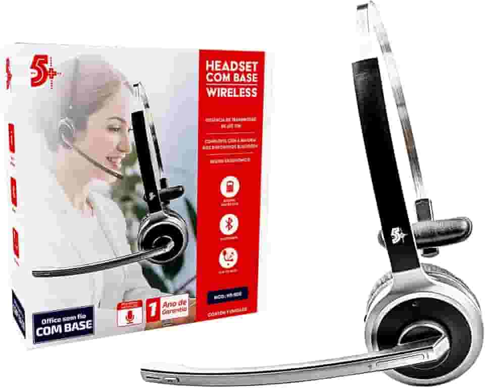 5+ Headset Sem Fio Bluetooth com Base para Carregamento HS-202