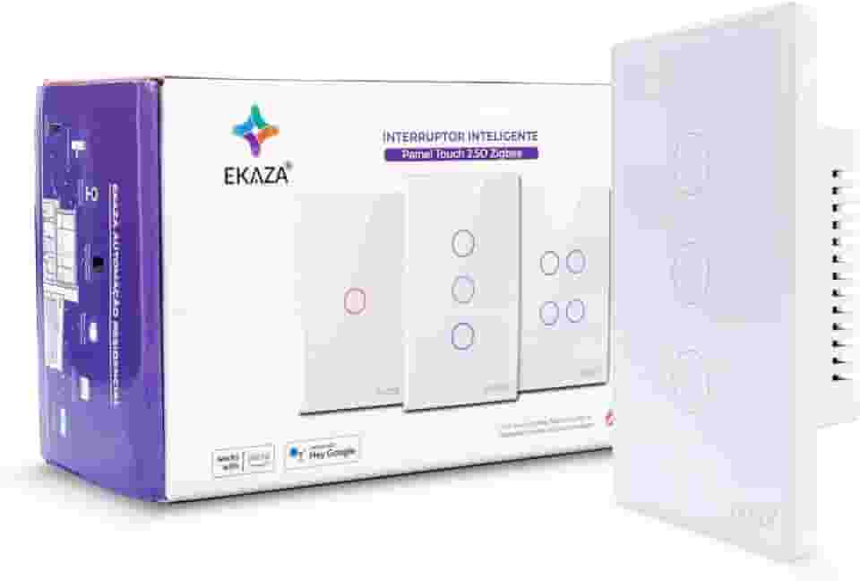 EKAZA Interruptor Inteligente, Touch, borda 2.5 D, Zigbee, 3 Botões, Branco, Compativel com Google home e Alexa -EKGC-T307-3WZ
