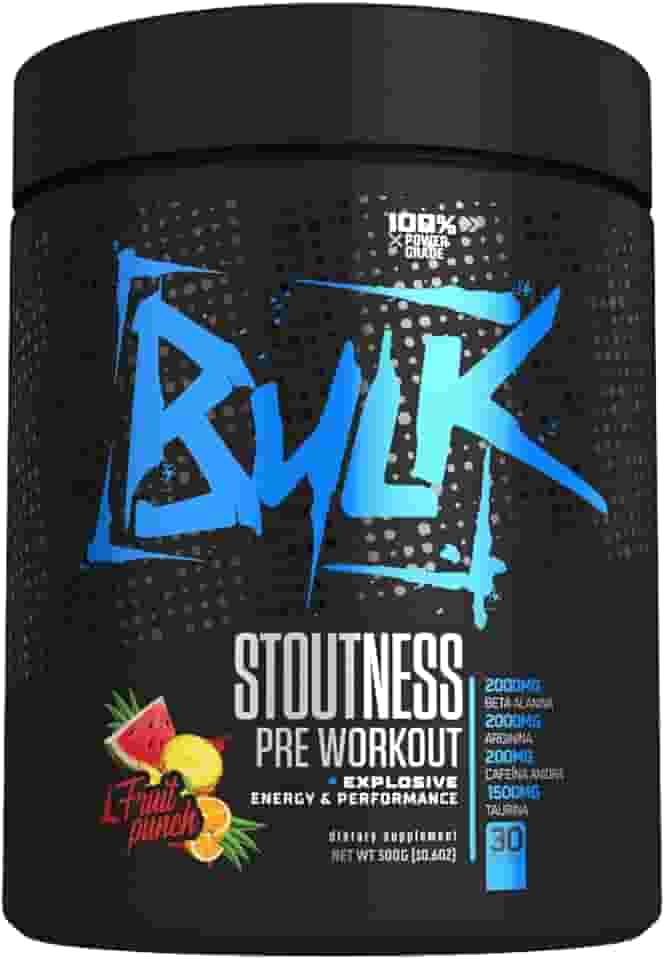 Pré Treino Stoutness 300g Suplemento Em Pó Fórmula Exclusiva Com Beta Alanina Taurina Cafeína Arginina Bulk Nutrition Sabor Sabor Maçã Verde ou Frutas (Fruit Punch, 300g)