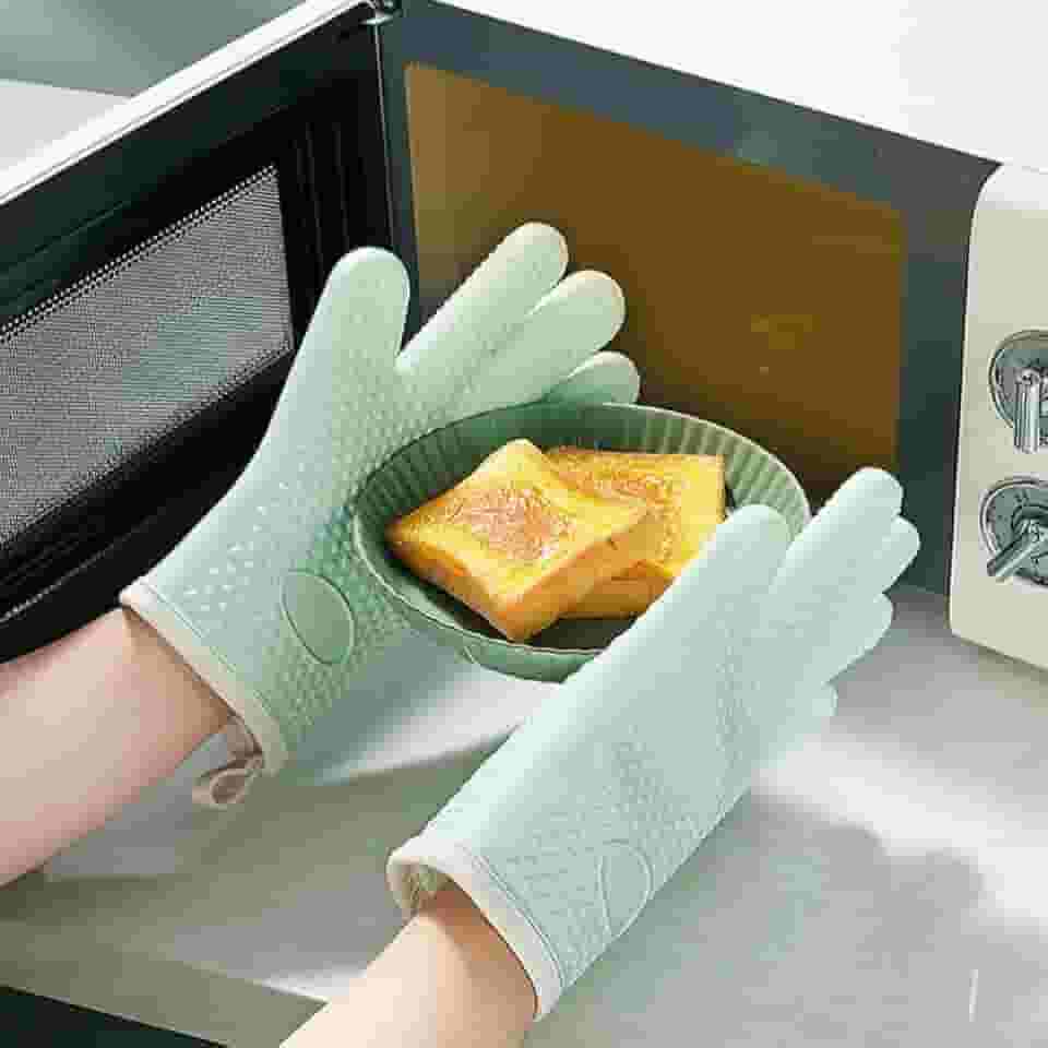 Luva de forno de silicone durável resistente ao calor, luvas de forno com forro macio, luva de cozinha para assar, cozinhar, churrasco, itens essenciais de cozinha para casa, verde claro (1 peça)