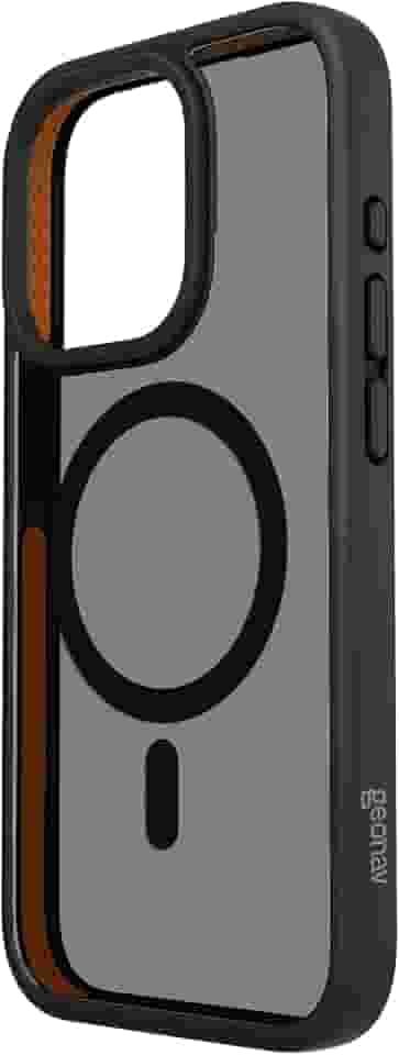 Geonav Capa Anti-Impacto para iPhone 15 Pro Max, TPU flexível nas extremidades, Compatível com o sistema de ímãs MagSafe®, IPI15PMBK, Transparente fosco/Preto