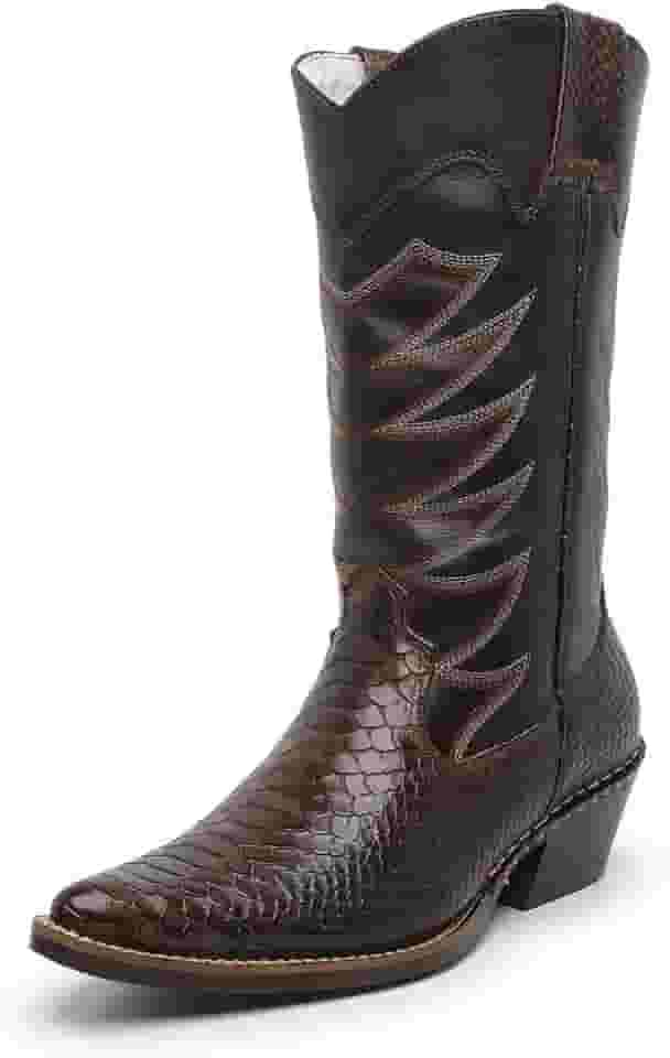 Bota Texana Country Masculina Cano Longo Bico Fino Couro JNA SHOES Anaconda