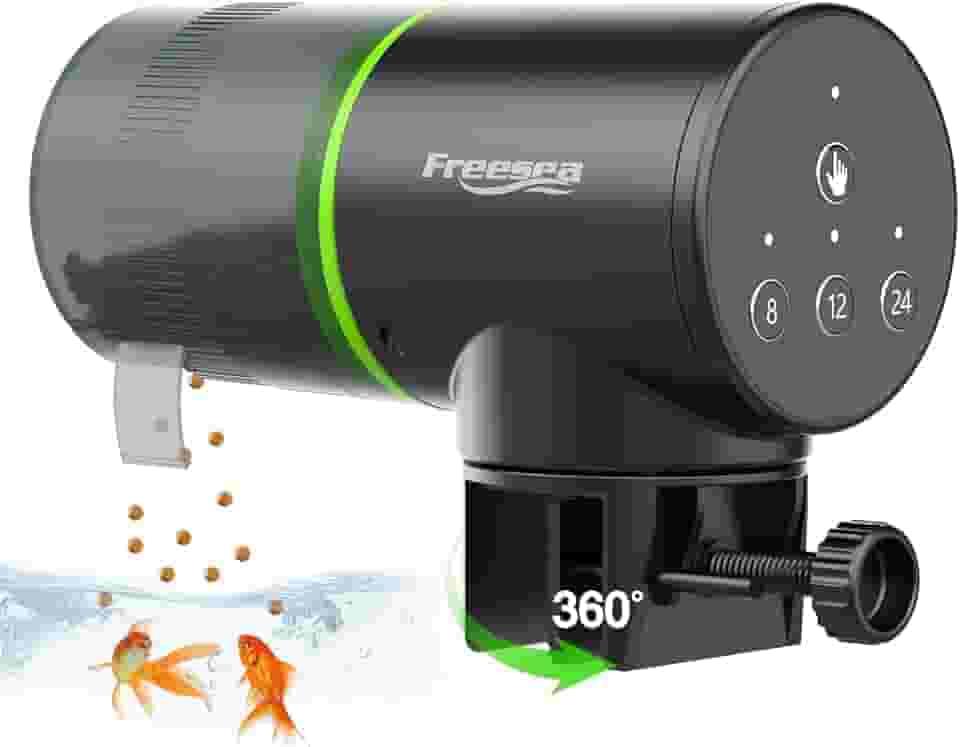 FREESEA Alimentador automático de peixes para aquário: alimentador de temporizador de férias para aquário elétrico ajustável dispensador automático de alimentos para peixes 0,05 galão e dois métodos fixos