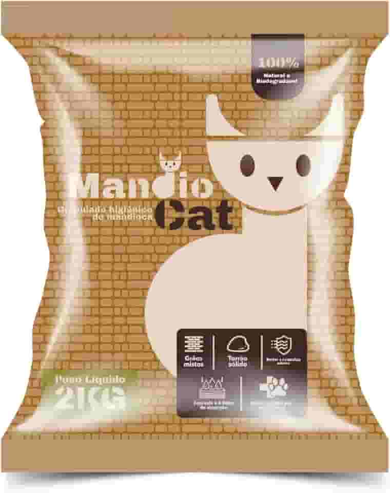 Areia Higiênica Biodegradavel Mandioca para Gatos Mndiocat 2kg Extra Fina
