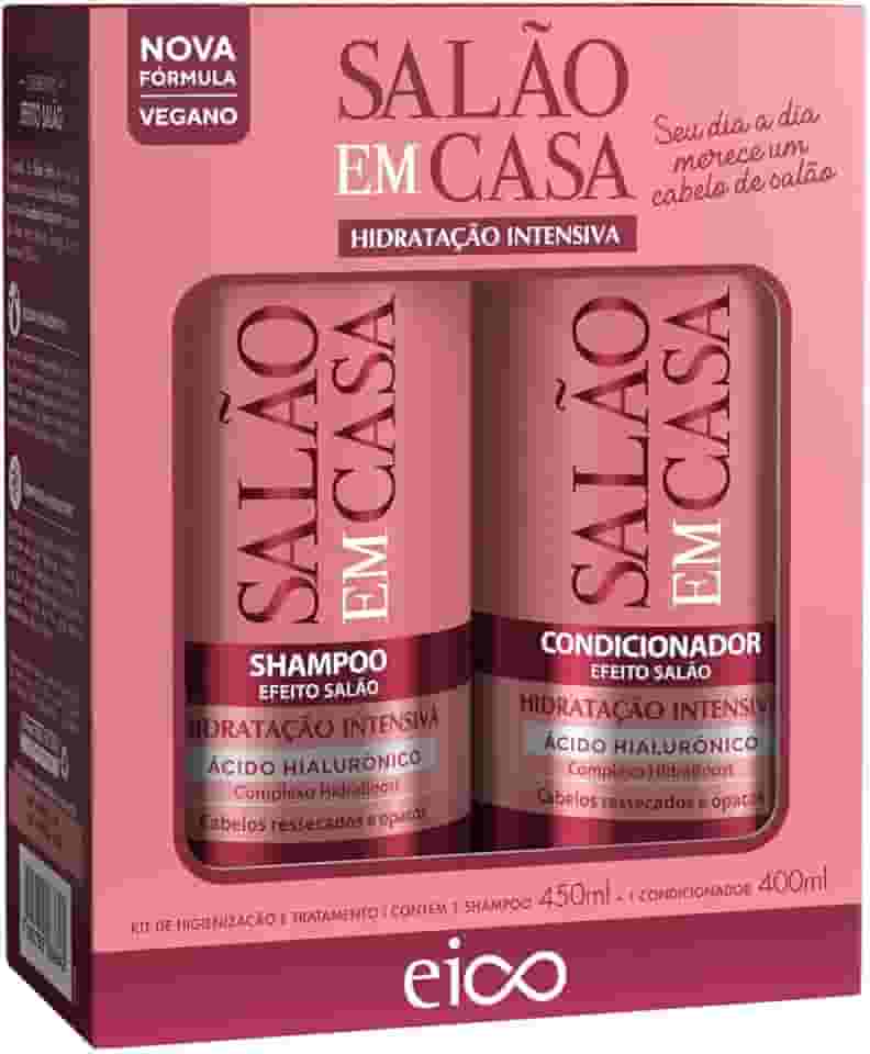 Shampoo Sem Sal + Condicionador Leave-in 450ml Salão Em Casa Hidratação Intensiva Antifrizz Ácido Hialurônico Creme Capilar Vegano Aloe Vera Biotina Vitamina E