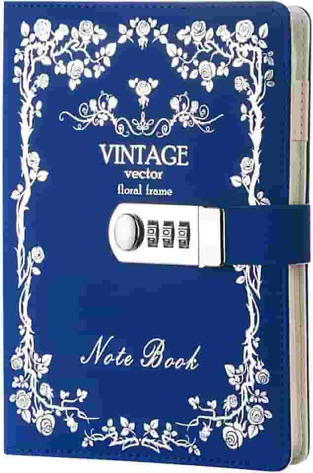 Diário de bloqueio digital para caderno de anotações com combinação de caderno de anotações de couro com impressão de diário e bloqueio de bronze, Azul