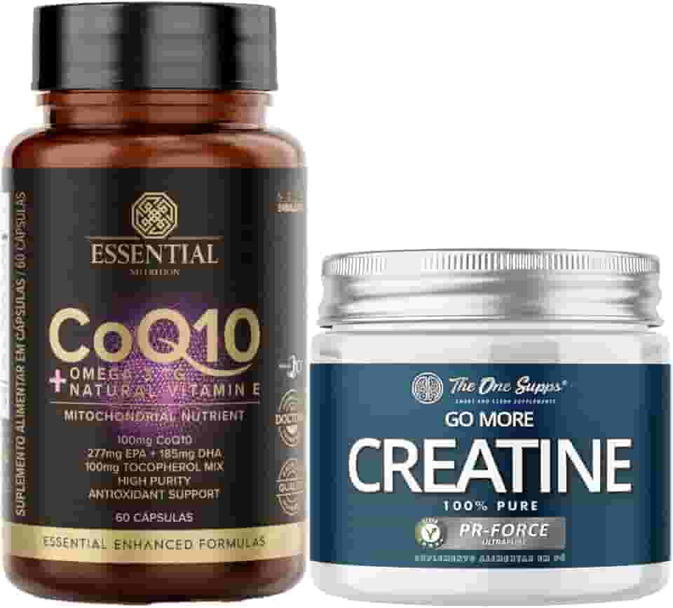 CoQ10 - Coenzima Q10 + Ômega 3TG + Vitamina E - Essential Nutrition (60+Creatina 150g The One Supps)