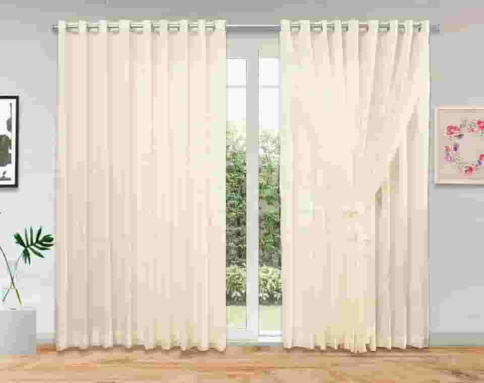 Cortina de Voil Liso com Forro Microfibra (4 METROS, PALHA)