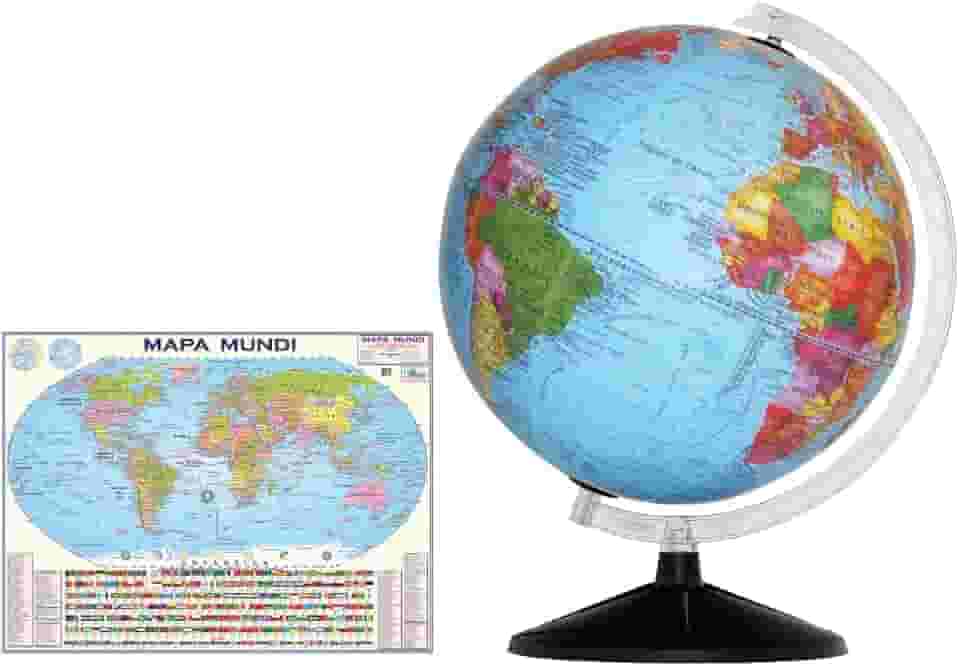 Globo Terrestre Político -30 Cm Diâmetro + Acompanha Mapa Mundi