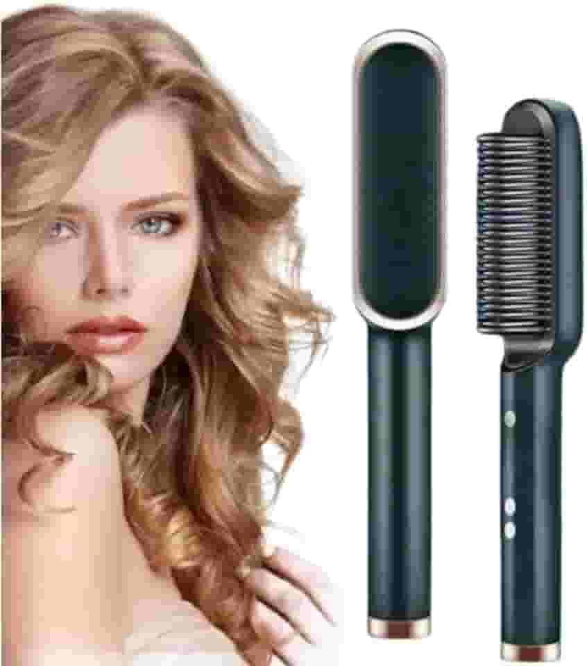 Escova Alisadora de Cabelo 3 em 1 Bivolt | Para Cabelos Finos, Grossos, Cacheados e Crespos | Pente Multifuncional Potente até 200°C | Com Fio - Premium