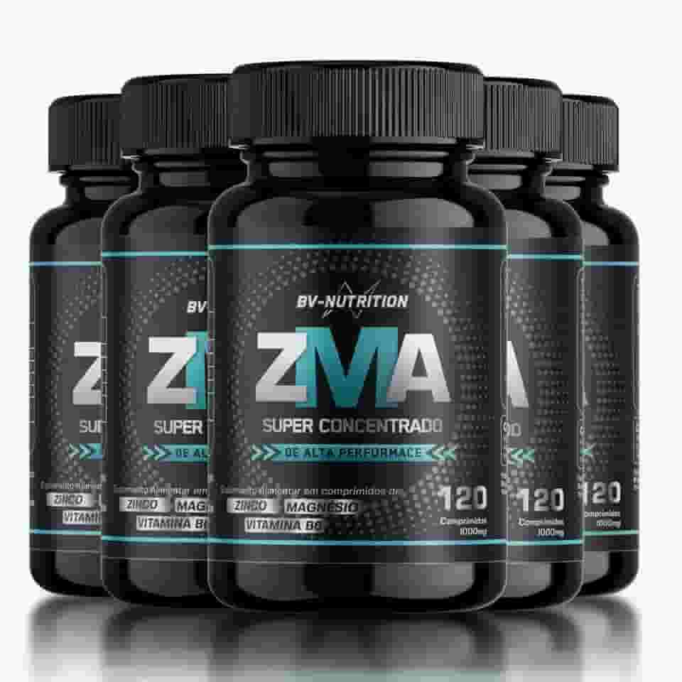 Kit 5x Zma Super Concentrado Zinco Bisglicinato, Óxido e hidróxido de Magnésio Vitamina B6 Piridoxina 120 Comprimidos Rende 60 Doses Suplemento Alimentar Desempenho - BV Nutrition