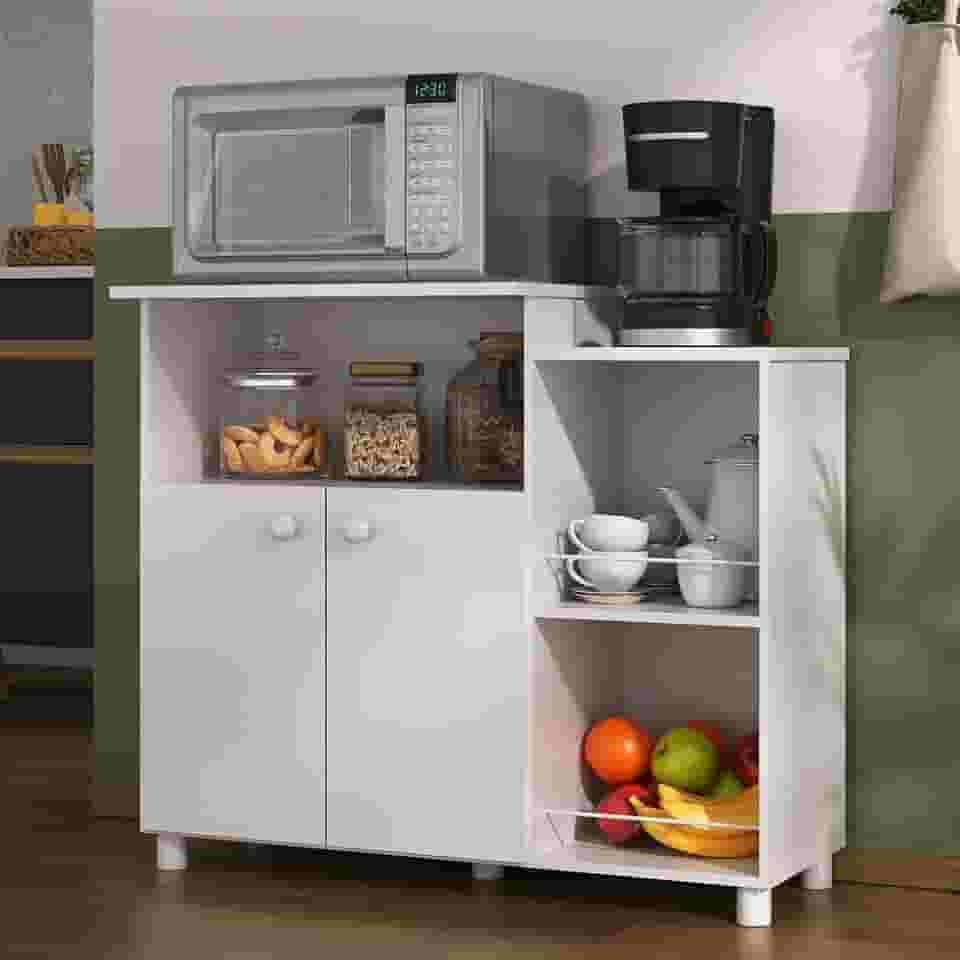 Balcão de Cozinha Multiuso para Forno/micro-ondas 86cm Multimóveis 2358 Branco