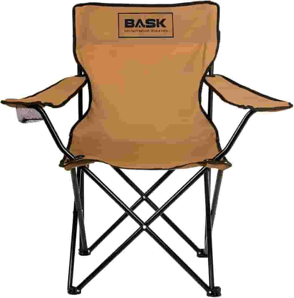 BASK Cadeira Alvorada Dobrável Portátil Reforçada com Suporte 180kg | Alça de Ombro Integrada | Porta-copo | Conforto e Espaço Ampliado para Camping, Praia e Pesca(Bege)