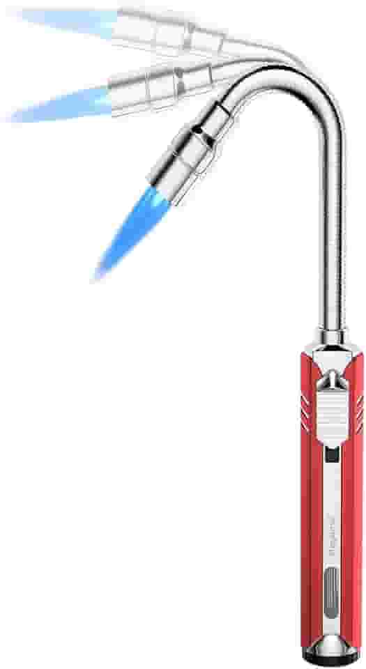 Isqueiro de butano, acendedor longo, recarregável, ajustável, acendedor à prova de vento, flexível, com janela de combustível visual, maçarico de sopro para fogão, churrasqueira, lareira, acampamento