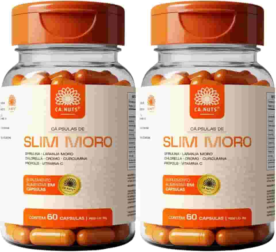 Slim Moro Cápsulas Ca.nuts | 60 Cápsulas | Extrato de Laranja Moro + Spirulina + Chlorella + Cromo + Curcumina + Própolis + Vitamina C (2 Potes)
