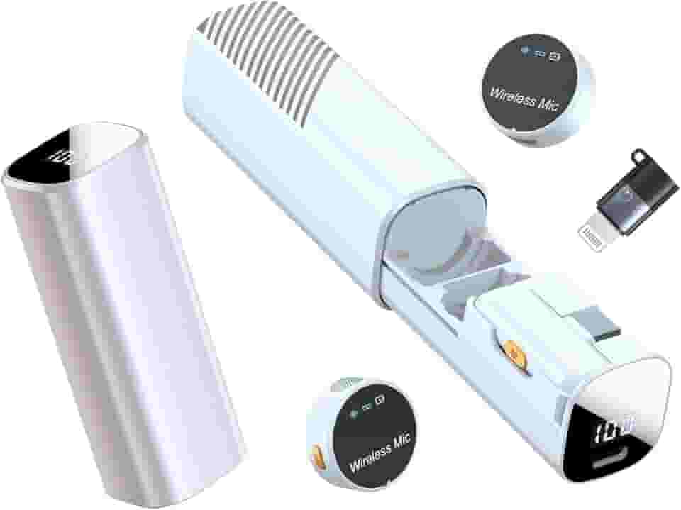 microfone de Lapela Sem Fio, Com Estojo Recarregável, Cancelamento de Ruído, 50m Alcance, 30h Bateria, Compatível com iPhone, Celular (Type-C/Lightning), para Gravação, Live e Reuniões (Branco)