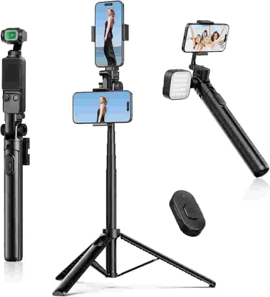 ULANZI MT-70 Tripé Extensível para Celular, Tripé de Vlog de 63" com 2 Clipes para Celular, Rotação de 360° para Câmera Dupla, Leve para Viagem