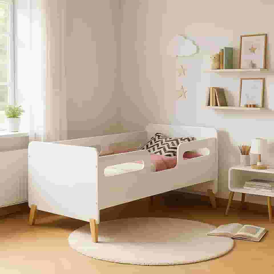 Mini Cama Infantil Cecília Design Moderno e Seguro. (Branco)