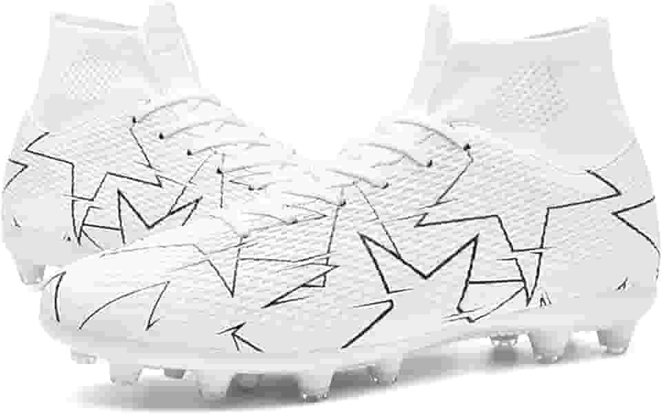 Chuteiras de futebol unissex masculinas, branco/preto/azul FG/AG, cano alto, botas de futebol para jovens e treinamentos profissionais, Branco, 35