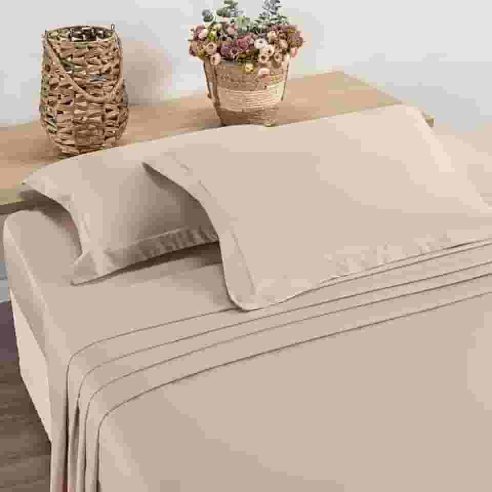 Jogo de Lençol 4 Peças 400 fios Algodão - Fio Egípcio - Aba Americana (Bege, CASAL)