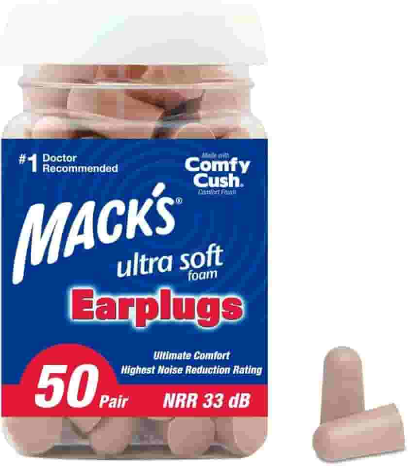 Mack's Tampões de ouvido de espuma ultramacia, 50 pares – NRR mais alto de 33 dB, protetores auriculares confortáveis para dormir, ronco, viagem, shows, estudar, ruído alto, trabalho