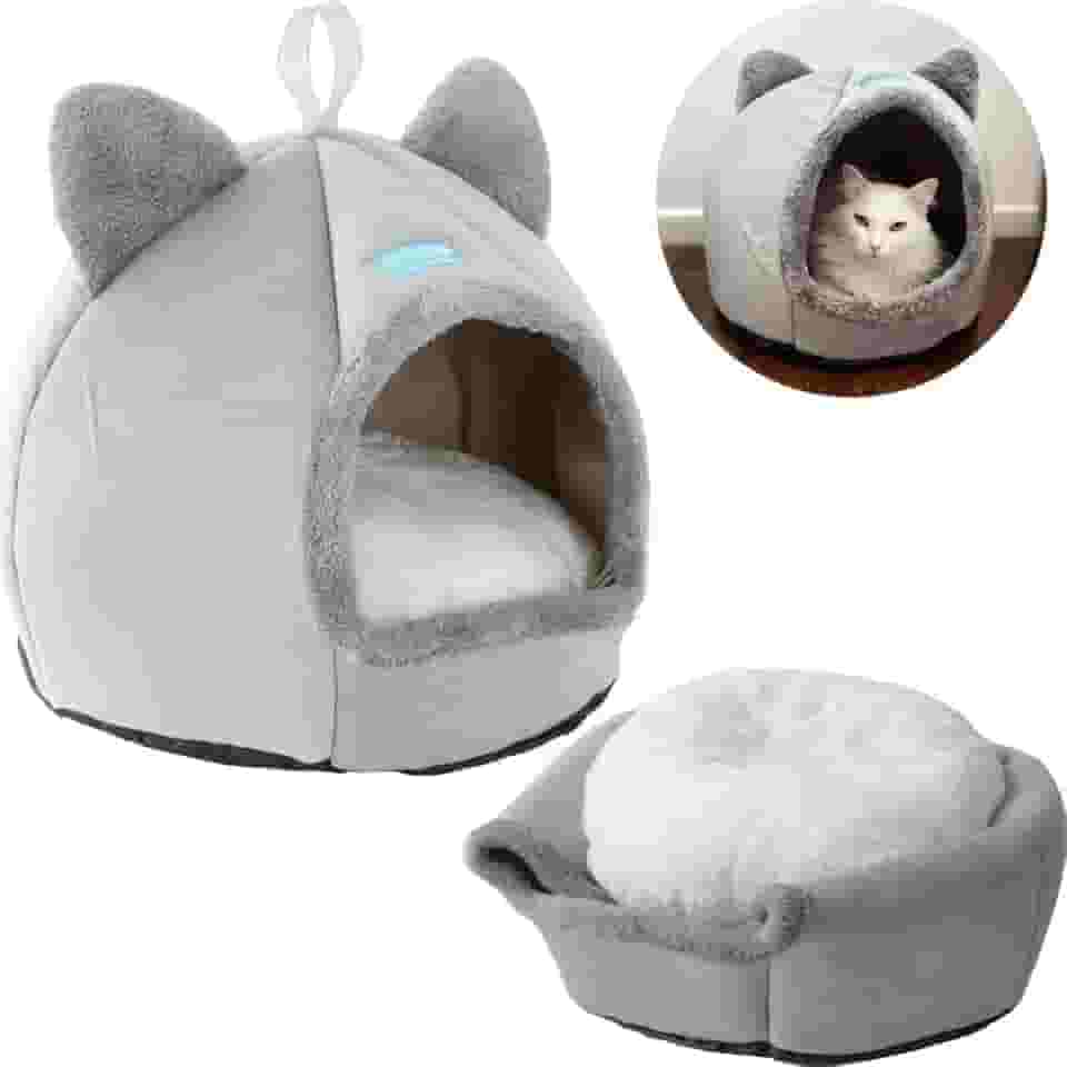 Cama Casa Toca Iglu Tenda Caminha Cabana para Gatos Descanso Conforto Aconchegante Segurança Pets - Duke & Dixie (Cinza)