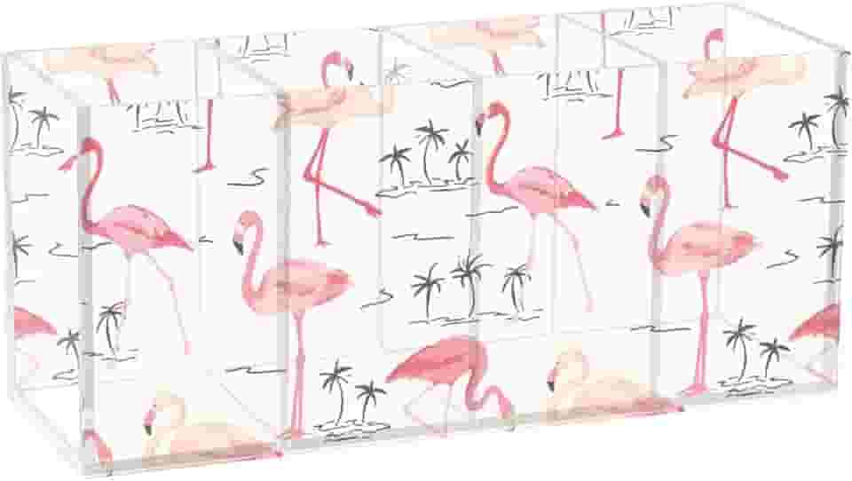 Joisal Porta-pincéis de maquiagem flamingo rosa para penteadeira, porta-lápis de mesa, organizadores de maquiagem, organizador de marcadores
