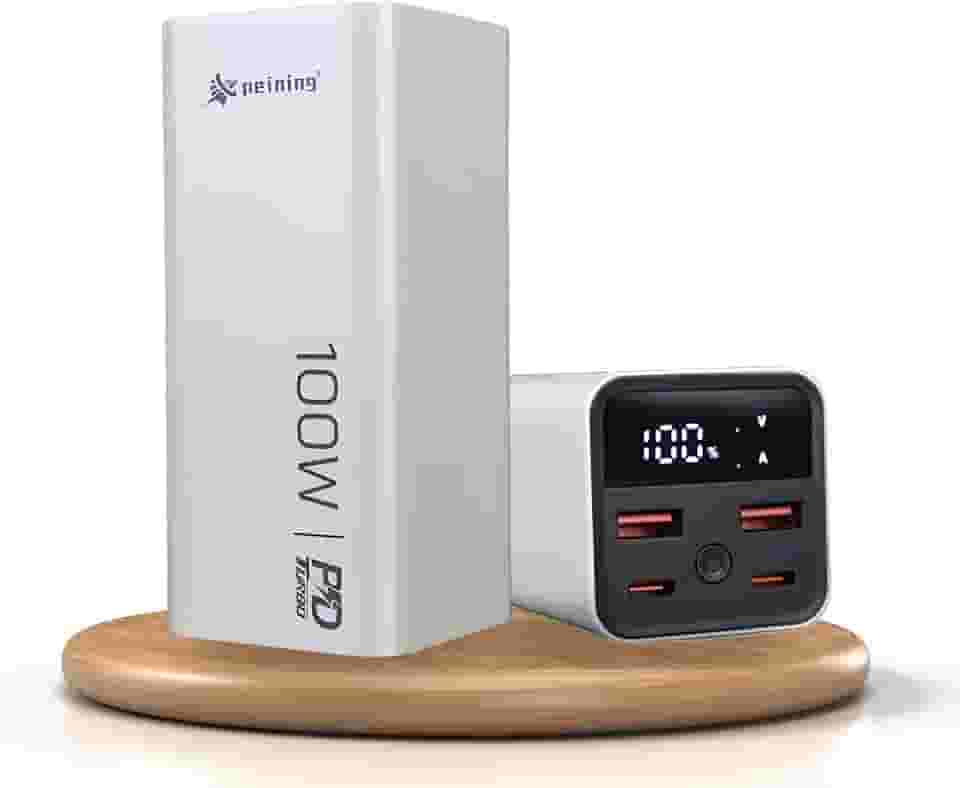 Carregador Portátil Power Bank Premium Turbo de 100w com 20000mah para Macbook, Notebook, Celular, Starlink, Tablet Carregador Universal Potente Com Led Digital de Bateria (Branco)